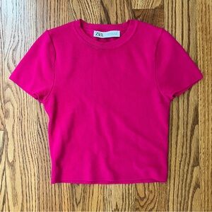 Hot Pink Cropped Short Sleeve Sweater